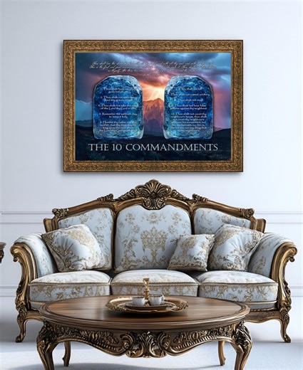 Ten Commandment Art Wall Decor Living Room Scripture Art Religious Gift Bible Design Sapphire Tablet Giclee Print Canvas Wall Faith Decor - Etsy