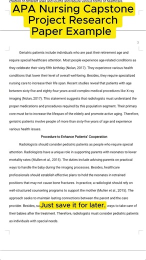 APA Nursing Capstone Project Research Paper Example on Pediatrics and Geriatrics