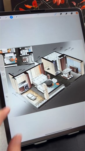 3.8K views · 831 reactions | iPad Hand-drawn Plan, Elevation, and Bird's-eye View #lizhanhuahanddrawn #ipadhanddrawing #designer #littleredbookassistant #procreate #fblifestyle | M M Design | Facebook