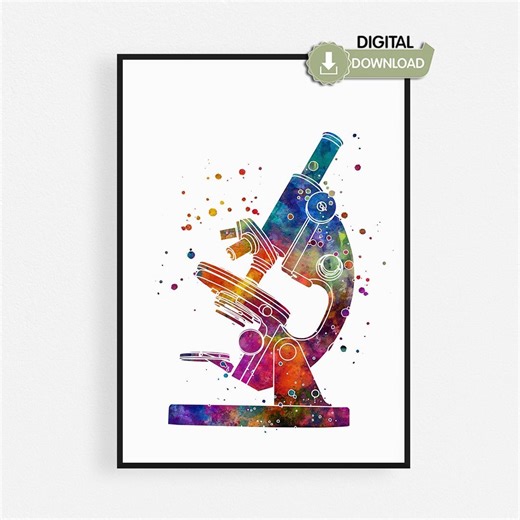 Aquarelle imprimable au microscope, art mural scientifique, cadeau pour professeur de biologie, affiche déco laboratoire, téléchargement immédiat - Etsy France