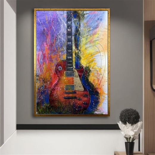 Electric Guitar Abstract Canvas, Colorful Music Wall Art, Rock and Roll Decor, Vibrant Instrument Modern Canvas Wall Art Framed Wall Art - Etsy