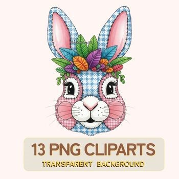 Leafy Rabbit Faces Clipart Set – 13 Handmade-Inspired Bunny Graphics with Autumn