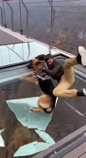 Glass Bridge Collapse Narrowly Avoided in Last-Second Dog Rescue 😨🐕