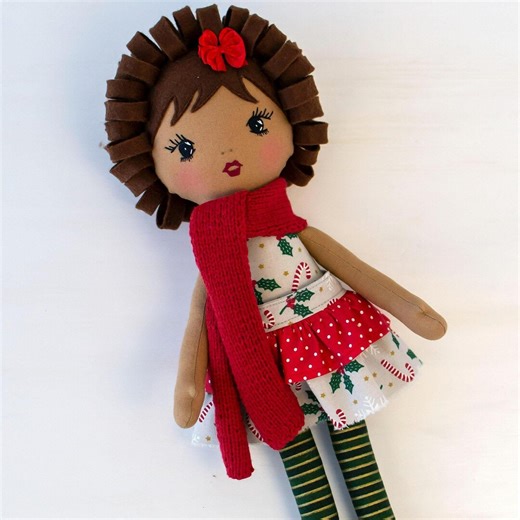 Personalized Christmas Rag Doll: Handmade African American Girl, 15" Soft Toy - Etsy Canada