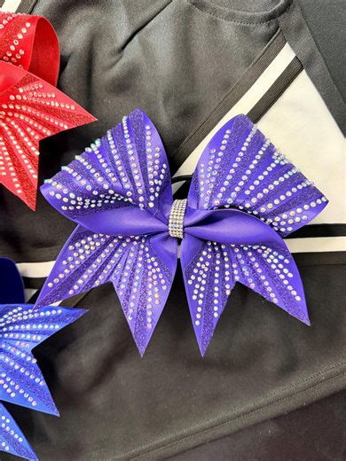Purple Rhinestone Cheer Bow | Satin & Glitter Cheer Bow | Competition Cheer Bow | Crystal Cheer Bow | Cheerleader Hair Bow - Etsy