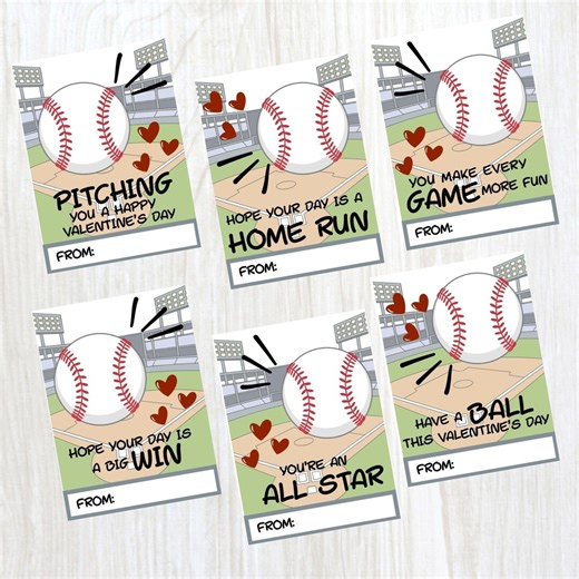 Printable Baseball Valentine Cards for Class, Classroom Valentines Tags - Etsy