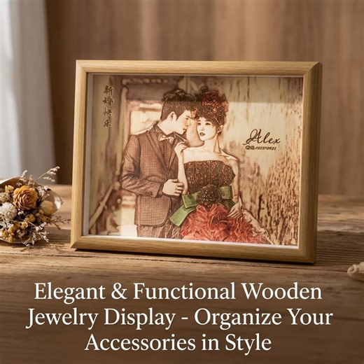 Custom Photo Engraved Wood Frame, Personalized Portrait Keepsake, Anniversary Romantic Gift