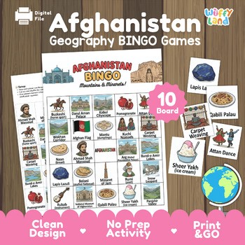 Afghanistan Geography Bingo Game - Afghan Symbols & Landmarks Activity Fun Play