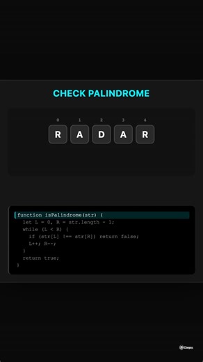 claryzo on Instagram: "Learn: Check palindrome Visual explanation of Check palindrome 📚 Data Structures | Beginner Friendly 🔗 Download Claryzo now! Link in bio #datastructures #strings #palindrome #algorithms #education #learning #studytok #learnontiktok #claryzo #edutok"