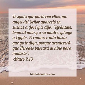 Explicación Mateo 2:13. 'Después que partieron ellos, un ángel del Señor apareció en sueños a José y le dijo: "Levántate, toma al niño y a su madre, y huye a Egipto. Permanece allá hasta que yo te diga, porque acontecerá que Herodes buscará al niño para matarlo".' - BibliaBendita