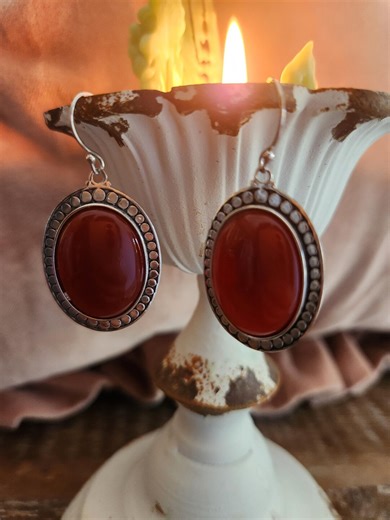 Silver and Chalcedony Carnelian Agate Earrings - Etsy
