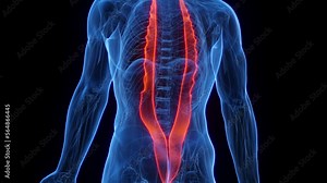 3D rendered medical animation of a man's iliocostalis muscle