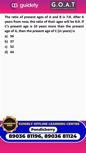 GOAT for Bank Exams on Instagram: "How to Solve Age Problems Using Ratio Method💥Ratio- Age Concept Clear💁IBPSPOLevel#AgeProblems #DailyMath🌟 #ProblemsOnAges #AgesProblems#AgesConcept #AgeBasedProblems#AgesTricks #AgesShortcuts #QuantitativeAptitude #BankMaths#QuantTricks #MathsForBank#CalculationTricks#AptitudeQuestions #ConceptClarity #OneShotClass#MustKnowTopic #ExamReady#PracticeQuestions"
