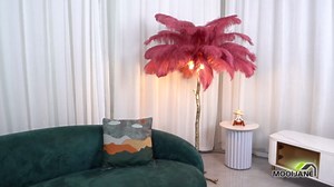 Feather Floor lamp exudes Old Hollywood Glamour and Opulence Ostrich Feathers Floor lamp an Illuminating Palm Tree Ostrich Feather Floor lamp (Brass+Oyster Pink Feathers)