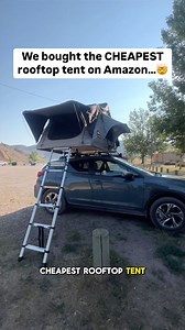 TENT COST AT THE END OF THE VIDEO….👀 We decided to purchase the CHEAPEST rooftop tent on Amazon… After all, we are budget travelers 😉 Here are our thoughts: PROS 👉🏻 It only takes about 5 minutes to set up and take down the tent! 👉🏻 The telescoping ladder is super easy to use! It also doesn’t take up space and is stored conveniently above the tent ⛺️ 👉🏻 The tent is extremely light! It only weighs 108 pounds which far below the weight limit of our vehicle 🚙 👉🏻 The windows are amazing!! 