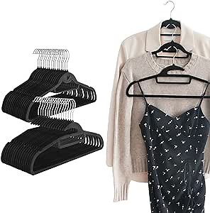 Black Velvet Hangers - 50Pack Suit Hangers with Slide, Stackable, Non-Slip, Heavy Duty, 360 Degree Rotate