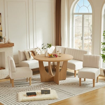 47" Farmhouse 5-Piece Round Dining Table Set Loveseat Chairs for Kitchen Nook | eBay