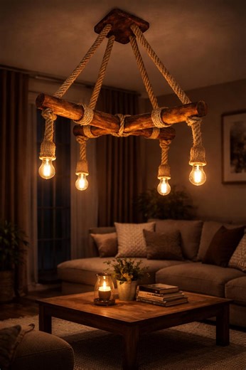 Rustic Wood Lighting Fixture, Unique Ceiling Lamp for Dining Room, Farmhouse Style Wooden Natural Edge Chandelier, - Etsy