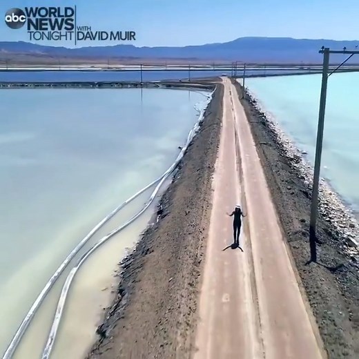 Ginger Zee reports from Silver Peak, Nevada, where they are farming lithium, as demand grows for electric vehicles — powered by lithium batteries. Nevada is the only state in the country that is commercially producing the element. More tonight and watch "It's Not Too Late: Earth Day Special" on ABC News Live Thursday at 8p EST and now streaming only on @Hulu. https://abcn.ws/3epcr4R #EarthDay | ABC World News Tonight with David Muir