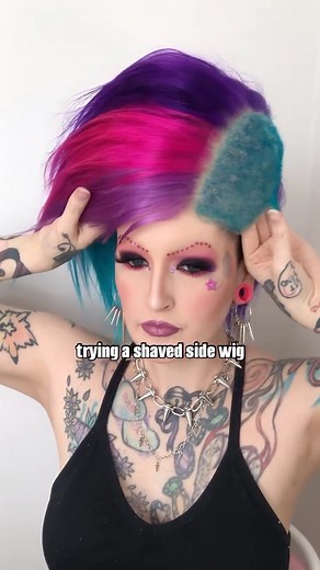 🏆Award Winning Wig Artist 🎨 Colour Specialist on Instagram: "Who wants a shaved side wig? Or a Mohawk? DM me! I want to make more wigs like this. This was my first attempt at a shaved side wig - I know it’s not perfect but shaving a wig is different to shaving hair, so please don’t lose your mind! Also, I used wig tape to secure it, you can get that from my “tools & accessories” highlight. I suggest NOT putting tape over your hair but if you have a low hairline like me & you have