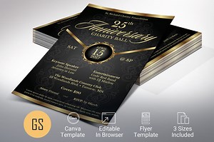 Church Anniversary Banquet Flyer Template for Canva, Black and Gold, Pastor Appreciation, Party Invitation - Etsy