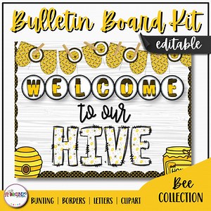 Bee Bulletin Board Kit | Editable Classroom Decor with Borders, Letters, Labels