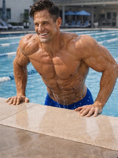 Captain emerging from the pool after a brutal workout. #fitnessmotivation #gymbody #mensfitness #workoutlife #fitover40