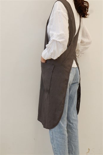 Handmade Linen Pinafore Apron: Japanese Style Cross Back With Pockets - Etsy
