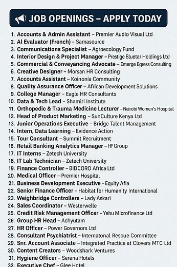 32 Job Vacancies in Kenya 🇰🇪 | Apply Today Before Deadlines Close!