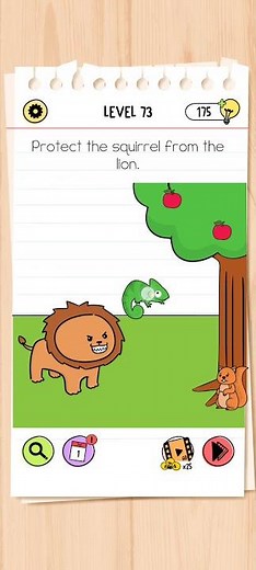 Brain test , Brain out level 73 , Protect the squirrel from the lion.