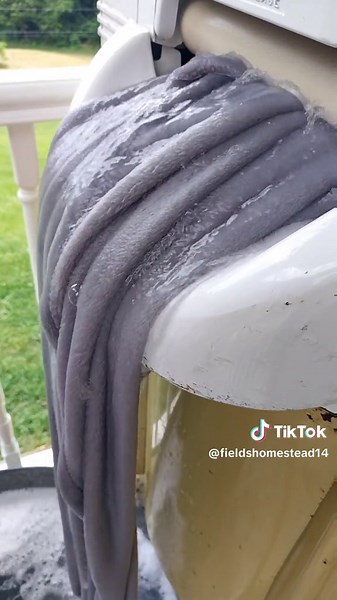 Vintage King Size Blanket Washing in a Wringer Washer at Felds Homestead