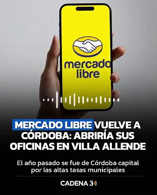 IMPORTANTE ANUNCIO 📦🟡Mercado Libre vuelve a la provincia de Córdoba: tendría un contrato muy avanzado para instalar sus oficinas en la ciudad de Villa Allende.Más info en nuestra web 👇https://t.co/HthFA9erKg