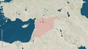 Zoom in to the map of Syria with text, textless, and with flag