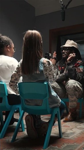 Seye Adelekan of Gorillaz interviewed by children at Abbey Road Studios