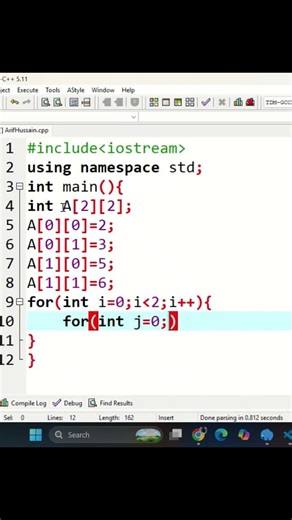 2D Array Program in C++ | Matrix Printing Using Loops | C++ Shorts