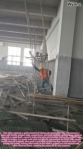 Renovation Cleanup: Worker Moving Wall Shelf | Construction End