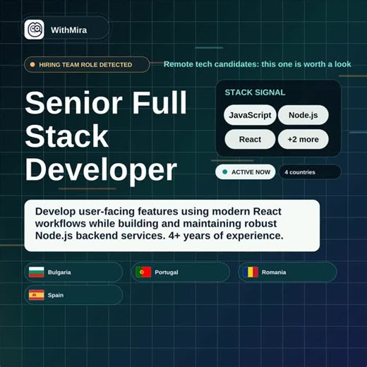 #remotejobs #techjobs #itjobs #javascript #nodejs #react | WithMira Remote Jobs Worldwide