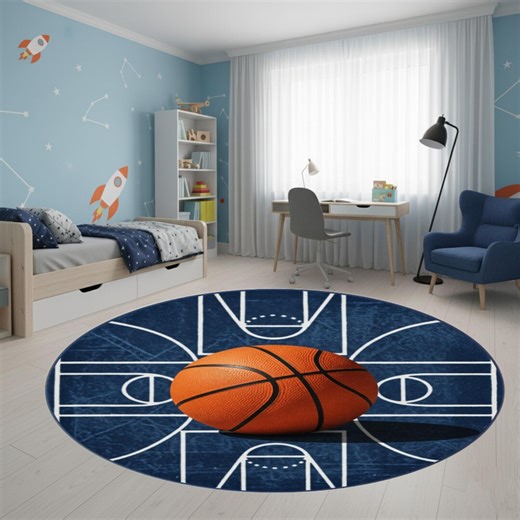Kids Basketball Court Rug, Round Sports Playroom Carpet, Youth Bedroom Floor Decor Area Interior - Etsy