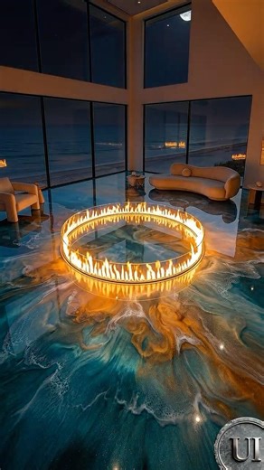 Ocean Sunset Epoxy Floor ASMR 🌅 Halo Fire Reveal