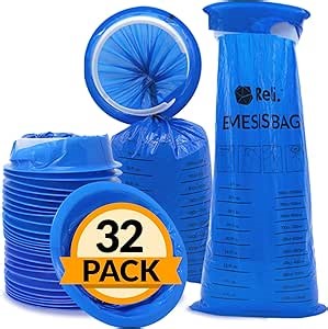 Reli. Vomit Bags Disposable (32 Pack) Disposable Barf Bags, 1000ml | Throw Up, Emesis, Nausea, Motion Sickness | Use for Car, Adults, Kids, Travel Friendly (Blue)