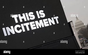 Washington, United States. 13th Feb, 2021. A screen with rotating images and video is seen outside of Union Station during the fifth day of the impeachment trial of former President Donald Trump in Washington, DC on Saturday, February 13, 2021. US Senate voted today to allow witnesses in the Trump impeachment trial. Photo by Leigh Vogel/UPI Credit: UPI/Alamy Live News Stock Photo - Alamy