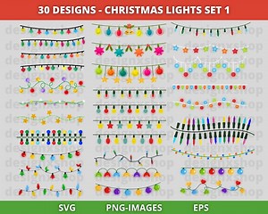 Christmas Lights Clipart: Holiday String Lights SVG, PNG, EPS - Etsy