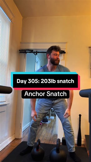 Day 305: Road to the 203lb kettlebell snatch. I decided to pull out this NASTY maneuver for the first time in a while. Anchor snatches are awesome for building up that snatching power and hammering the low body at the same time. Bonus points for sending a bell skyward even after it crashes into the anchor bell on the way up. Keep after it! #kettlebell #kettlebellworkout #homeworkout #fullbodyworkout #fyp