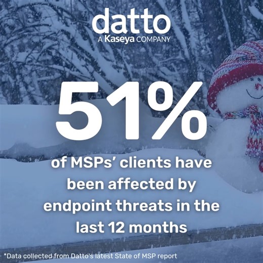 ❄️ On Day 9 of our 12 Days of MSP, we’re diving into endpoint security! With threats becoming more advanced every day, protecting your clients’ endpoints is more critical than ever. Discover how Datto’s antivirus and endpoint protection solutions can help you safeguard your clients from even the most sophisticated attacks: https://bit.ly/3Yyia0L #EndpointProtection #Cybersecurity #MSPTrends #RansomwareDefense | Datto Inc. | Facebook