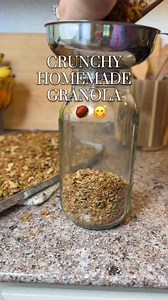 This homemade crunchy granola recipe is the best I’ve ever had 🤤 If I had them in the pantry, I would’ve added hemp seeds and cashews, too! I made a double batch, but the recipe at the end is for a single batch and will make about half a gallon. Enjoy! #granola #fromscratch #homesteadlife #preservingandcanning | My Basic Homestead