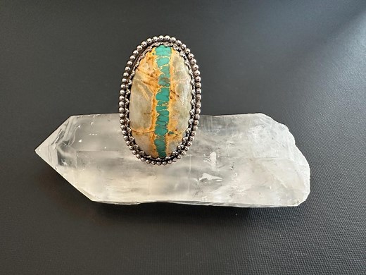 Huge Royston Ribbon Fancy Turquoise Ring, Sterling Silver .925. US Size 9.25 - Etsy