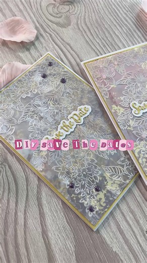 Did you know you can emboss vellum and layer it over patterned paper for an instantly elevated papercraft look? ✨ We used the Light Distressed Damask Paper Pad with our Gilded Age Lilac Embossing Folder to create this elegant Save the Date design 💍✂️ #Papercraft #WeddingCrafts #CardMaking