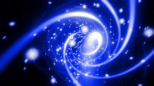 Descargar túnel futurista azul abstracto hecho de líneas de cuadrícula de partículas de energía mágica digital de neón brillante brillante sobre un fondo oscuro. fondo abstracto. video en alta calidad 4k, diseño de movimiento gratis