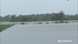 Levee breached by flooding from Hurricane Barry