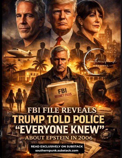 Porch family… our latest breakdown just went live, and I need you to take a breath before you step into this one, because it is not a soft story. It is not a headline to skim or a moment to rush past. This is the piece where the record finally says out loud what this country has spent twenty years pretending it didn’t hear. It’s called FBI File Reveals Trump Told Police “Everyone Knew” About Epstein in 2006, and it pulls every thread the corporate outlets were too nervous to touch. Buried inside